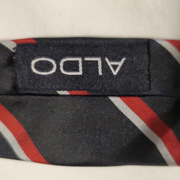 Men's black with red and silver strip Aldo Polyester Tie - Picture 7 of 7